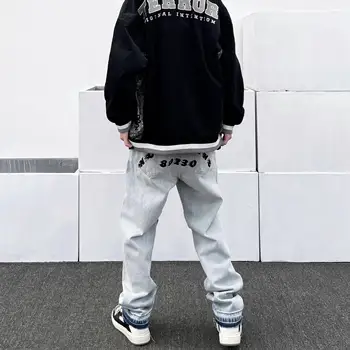 Vintage Džinsai Vyrams Harajuku Kelnės Tiesios Punk Vandens Plovimo Spausdinti Laiškas Vyrų Mados korėjos Hip-Hop Baggy Mens Streetwear