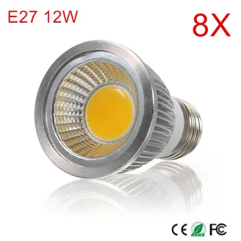 8PCS E27 Lempučių lempa 12W Pritemdomi AC110V/220V Led Aukštas šviesos Šiltai/šaltai Balta E27 COB LED Prožektoriai, Didelės Galios